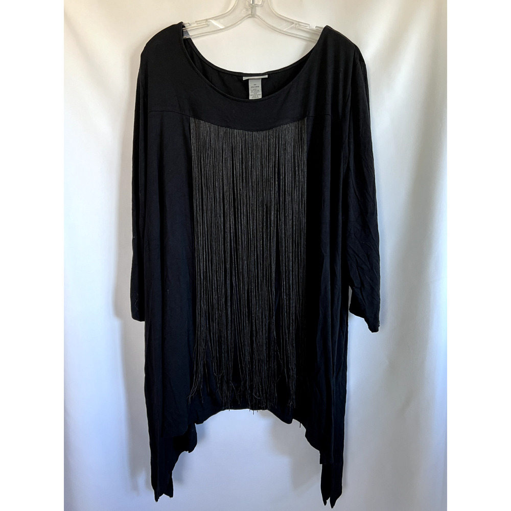 Catherines Fringe Front 3/4 Sleeve Top Black Size‎ 3X 26/28W
